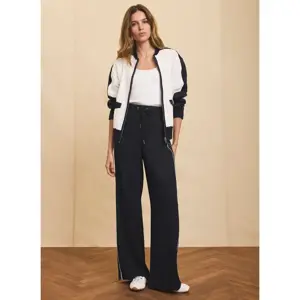 Mint Velvet Navy Scallop Side Stripe Wide Trousers